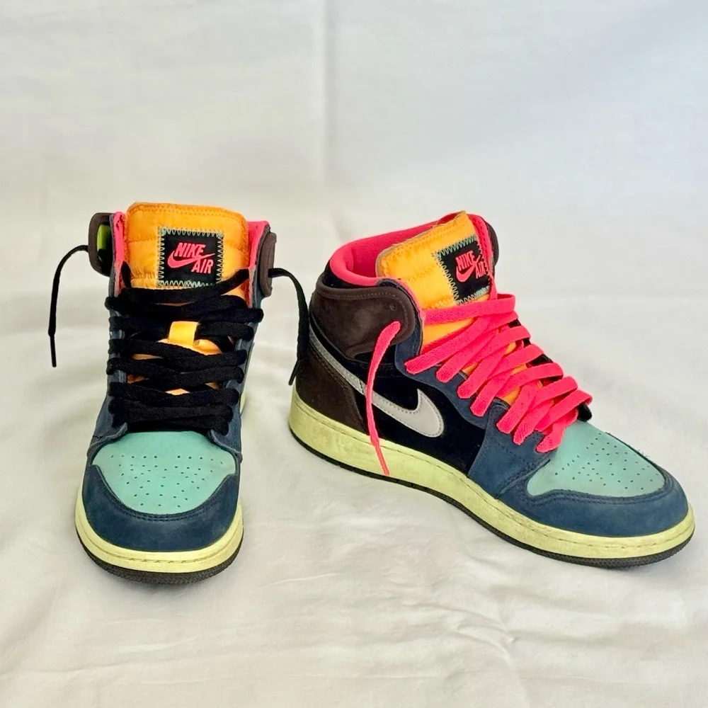 Nike Kids High-Top Sneakers — Teal, Hot Pink, Yellow, Brown, Black